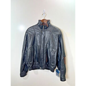 Pelle Studio Unisex Leather Bomber Jacket Sz M Black Brown Retro Classic Aviator